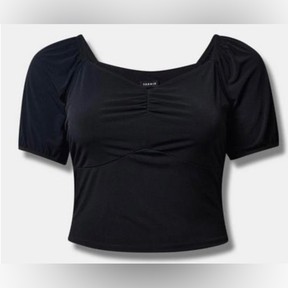 torrid Tops - 🎉HP🎉 NWT Torrid Studio Knit Sweetheart Smocked Back Crop Black Top Size 3